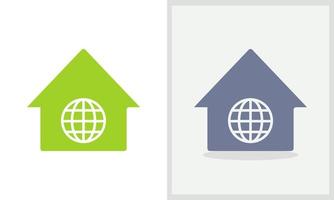 globales hauslogodesign. Home-Logo mit Weltkarte-Konzeptvektor. globus- und home-logo-design vektor