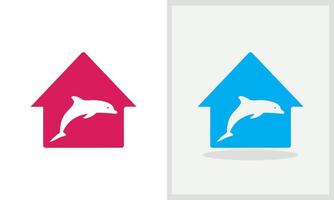 Delfinhaus-Logo-Design. Home-Logo mit Delphin-Konzeptvektor. Delfin- und Home-Logo-Design vektor