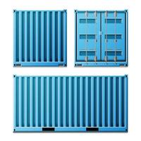blauer Frachtcontainer-Vektor. realistischer klassischer frachtcontainer aus metall. Frachtversandkonzept. Transport mock-up. Vorder- und Rückseite. isoliert auf weißer Abbildung vektor