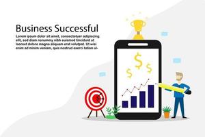 vektor begrepp affärsman punkt penna på strategi företag Graf på mobil telefon skärm, uppstart investering mål med trofén pris Framgång