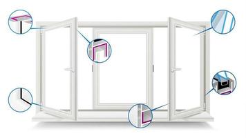 plast fönster vektor. profil energi sparande fönster. öppnad vit fönster. isolerat på vit illustration vektor