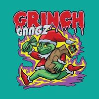 grinch med en pengar och närvarande i hans hand. vektor illustration för streetwear design