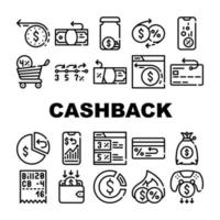 pengar tillbaka pengar service samling ikoner uppsättning vektor