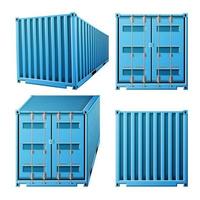 blauer Frachtcontainer-Vektor. realistischer klassischer frachtcontainer aus 3d-metall. Frachtversandkonzept. Transport mock-up. isoliert auf weißer Abbildung vektor