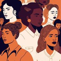 Gruppe erwachsener Frauen, die den internationalen Frauentag mit fiktiven Figuren illustrieren vektor
