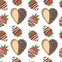 Erdbeere und Plätzchen. gekritzelerdbeere im schokoladen- und herzplätzchenhintergrund. Vektor nahtlose Muster.