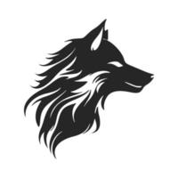 minimalistisk svart och vit vektor logotyp med de bild av en vargens huvud.