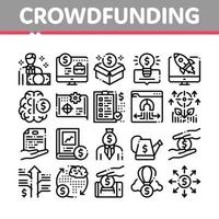 crowdfunding företag samling ikoner uppsättning vektor