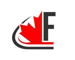 kanadensisk röd lönn blad med f brev begrepp. lönn blad logotyp design vektor