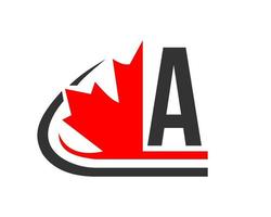kanadisches rotes ahornblatt mit einem buchstabenkonzept. Ahornblatt-Logo-Design vektor