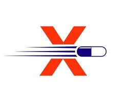 brev x medicin logotyp med medicin piller eller kapsel symbol vektor