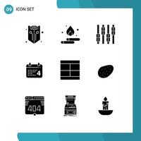 Stock Vector Icon Pack mit 9 Zeilenzeichen und Symbolen für das Design des amerikanischen Energie-Datumskalenders editierbare Vektordesign-Elemente