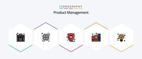 Produktmanagement 25 gefüllte Symbolpakete inklusive Gehirn. wird bearbeitet. Paket. Graph. Bar vektor