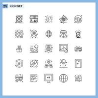 Aktienvektor-Icon-Pack mit 25 Linienzeichen und Symbolen für net globale Gebäudekomplex-Konfetti editierbare Vektordesign-Elemente vektor