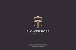 minimalistisk elegant blomma reste sig logotyp design med linje konst stil vektor