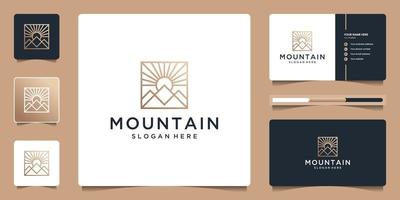 minimalistisk landskap med linje konst stil logotyp design och företag kort. vektor