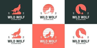 satz einfacher heulender wolf-logo-sammlung. kreative silhouette wilde tiere logo-vorlage. vektor