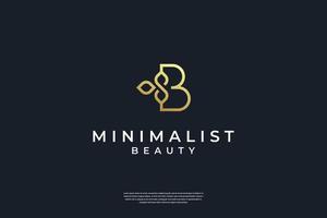 minimalistisches goldenes Anfangs-b und Blatt-Logo-Design mit Unendlichkeitssymbol vektor
