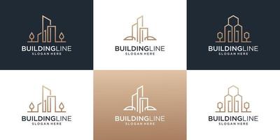 Sammlung von Gebäude-Immobilien-Logo mit Logo-Design-Vorlage im Linienkunststil. vektor