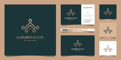 Luxus-Home-Linie für Immobilien, Gebäude, Bau, Eigentum. minimale Logo-Design-Vorlage und Visitenkarte vektor