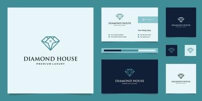 Diamanten und Haus. abstrakte Designkonzepte für Immobilienmakler, Hotels, Residenzen. Symbol für Gebäude. Logodesign und Visitenkartenvorlagen. vektor