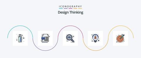 Design-Thinking-Line-Filled-Flat-5-Icon-Pack inklusive. Ziel. Auge. Illustration. Idee vektor