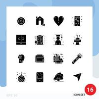 moderner Satz von 16 soliden Glyphen und Symbolen wie bearbeitbare Vektordesignelemente für echte mobile Apps für Schranktelefone vektor