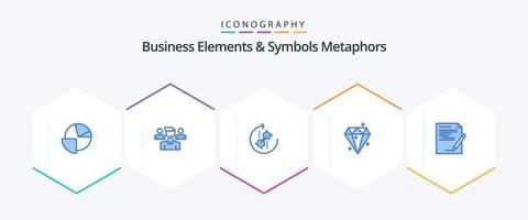 Geschäftselemente und Symbole Metaphern 25 blaues Symbolpaket einschließlich Vereinbarung. Erfolg. Puzzle. Kristall. gemeinsam vektor