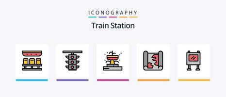 tåg station linje fylld 5 ikon packa Inklusive gas. transport. plats. tåg. station. kreativ ikoner design vektor