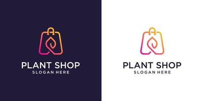 Online-Shop-Logo-Designs-Vorlage, Taschen-Shop und Blatt-Symbol-Logo-Symbol vektor