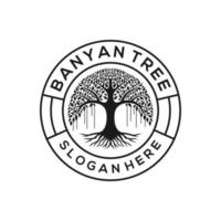 Retro-Vintage-Banyan-Baum-Logo-Design-Emblem vektor