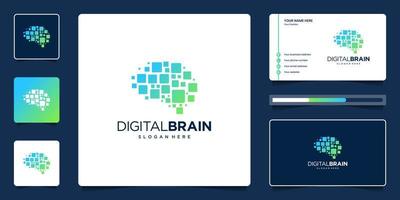 digitale Brain-Logo-Design-Technologie. Gehirnverbindungslogo mit Visitenkarte. vektor