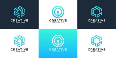 uppsättning av abstrakt företag logotyp design element. abstrakt sexhörning, cirkel, form symboler. vektor