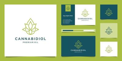 Kombinieren Sie Blatt und Tropfen mit Strichzeichnungen. Premium-CBD-Öl, Marihuana, Cannabis-Logo-Design und Visitenkarte. vektor