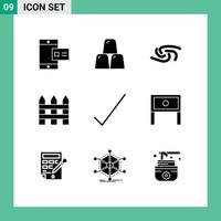 Stock Vector Icon Pack mit 9 Zeilenzeichen und Symbolen für komplette innere Syscoin-Gartenzaun-Barrikaden editierbare Vektordesign-Elemente