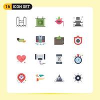 Stock Vector Icon Pack mit 16 Zeilenzeichen und Symbolen für Business-Wellness-Lippen entspannende Feder editierbare Packung mit kreativen Vektordesign-Elementen
