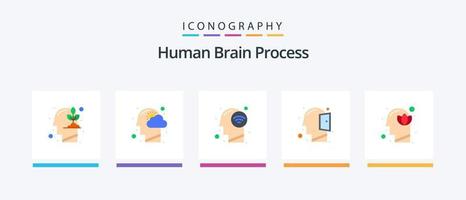 menschliches gehirn prozess flach 5 icon pack inklusive blume. aufgeschlossen. Denken. Verstand. WLAN-Signal. kreatives Symboldesign vektor