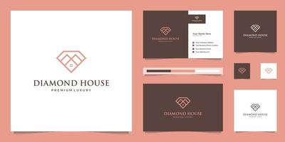 Diamanten und Haus. abstrakte Designkonzepte für Immobilienmakler, Hotels, Residenzen. Symbol für Gebäude. Logodesign und Visitenkartenvorlagen.