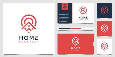 Logo-Design und Visitenkartenvorlage für den Heimatstandort. einfaches logo nach hause und pin-standort symbol immobilien.