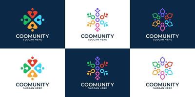 satz von menschen familie, menschliche einheit, abstrakte farbenfrohe logo-vorlage. Symbol für Teamarbeit, Gemeinschaft und Gruppe. vektor