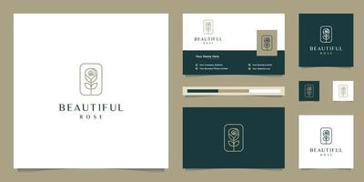 elegante blumenrosenschönheit, yoga und spa. Logodesign und Visitenkarte vektor