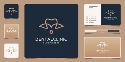 dental klinik logotyp design med blad och liten droppe logotyp design med företag kort. vektor