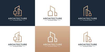 Satz von Logo-Vorlagen für die Gebäudearchitektur. minimalistische immobilien mit einzigartiger logosammlung im linienkunststil. vektor