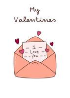 Valentinstag-Grußkarte mit einem Liebesbrief. Vektor-Illustration vektor