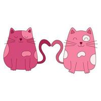 hand dragen två kärleksfull katter för valentine dag. design element för affischer, hälsning kort, banderoller och inbjudningar. vektor