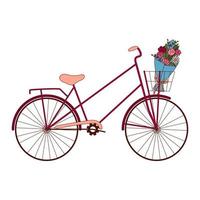 handgezeichnetes fahrrad und ein blumenstrauß zum valentinstag. Gestaltungselemente für Poster, Grußkarten, Banner und Einladungen. vektor