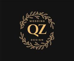 qz initialer brev bröllop monogram logotyper samling, hand dragen modern minimalistisk och blommig mallar för inbjudan kort, spara de datum, elegant identitet för restaurang, boutique, Kafé i vektor