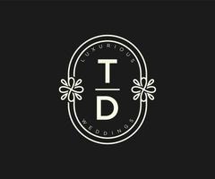 td Initialen Brief Hochzeit Monogramm Logos Vorlage, handgezeichnete moderne minimalistische und florale Vorlagen für Einladungskarten, Datum speichern, elegante Identität. vektor