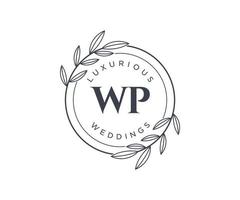 wp Initialen Brief Hochzeit Monogramm Logos Vorlage, handgezeichnete moderne minimalistische und florale Vorlagen für Einladungskarten, Datum speichern, elegante Identität. vektor