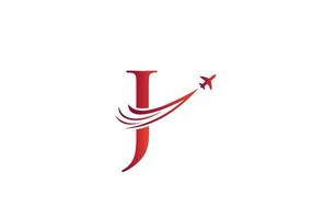 brev j resa logotyp design begrepp med flygande flygplan symbol vektor